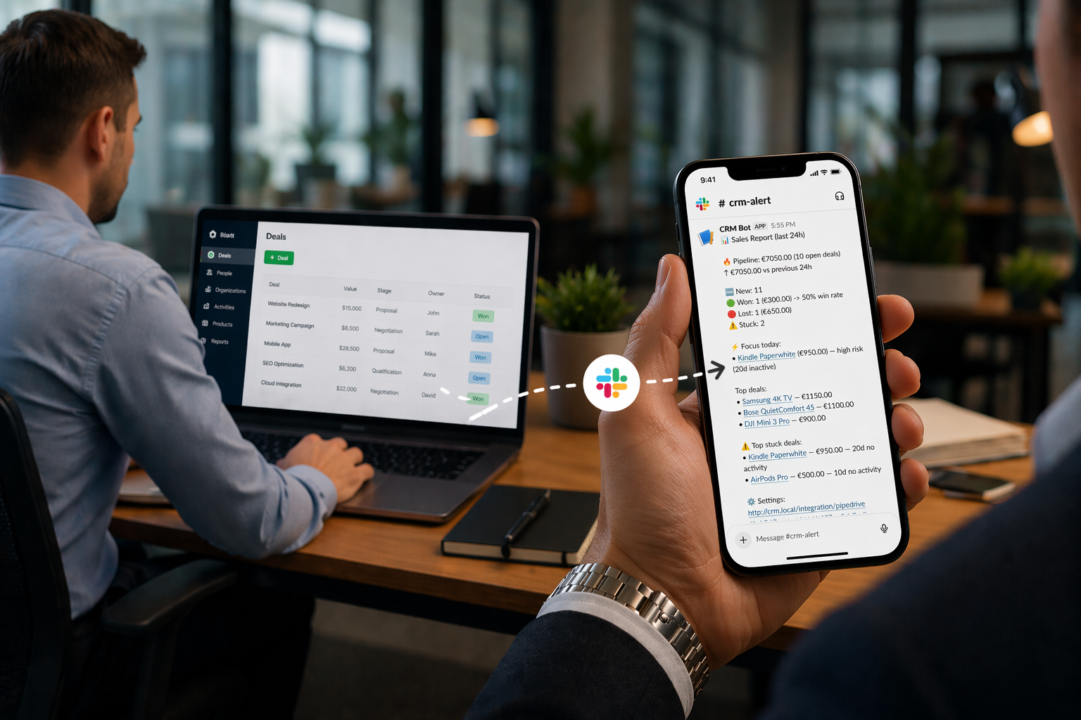 CRM alerts to Slack on mobile phone